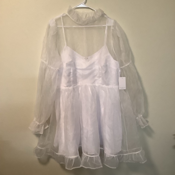 Bridal Eloquii NWT white romantic fairy princess organza ruffle mini dress SZ 18 - Picture 6 of 15
